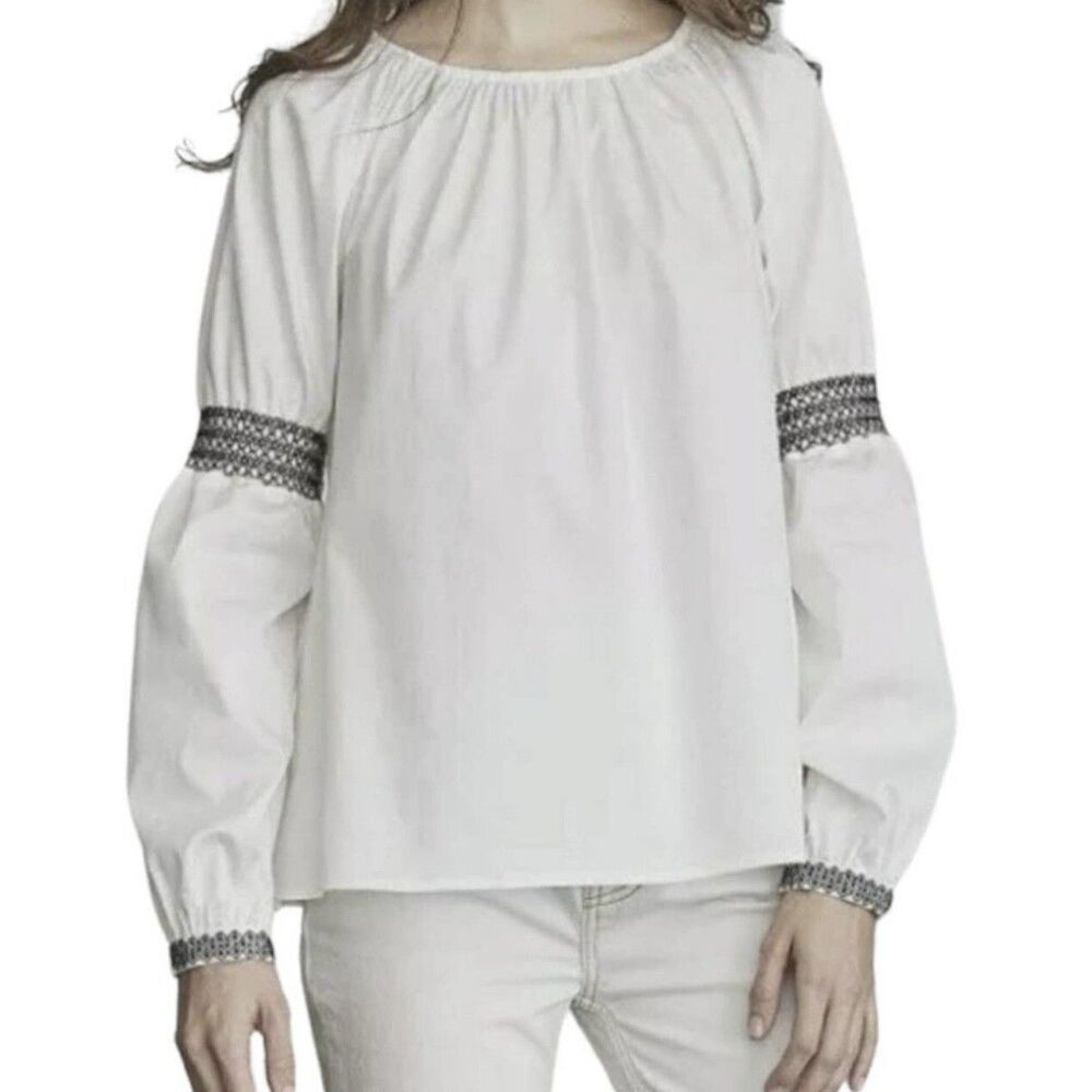 Elizabeth and James Blouse Womens XXL Ivory Peasant Smocked Sleeve Boho